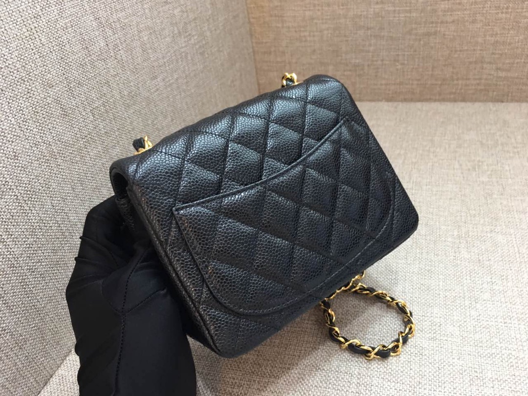 Mini Classic Flap Caviar Bag A01115 Black/Gold